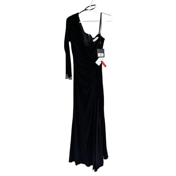 Mac Duggal 55696 Black One Sleeve Beaded Cuff Side Twist Gown Size 12 New - Picture 3 of 6